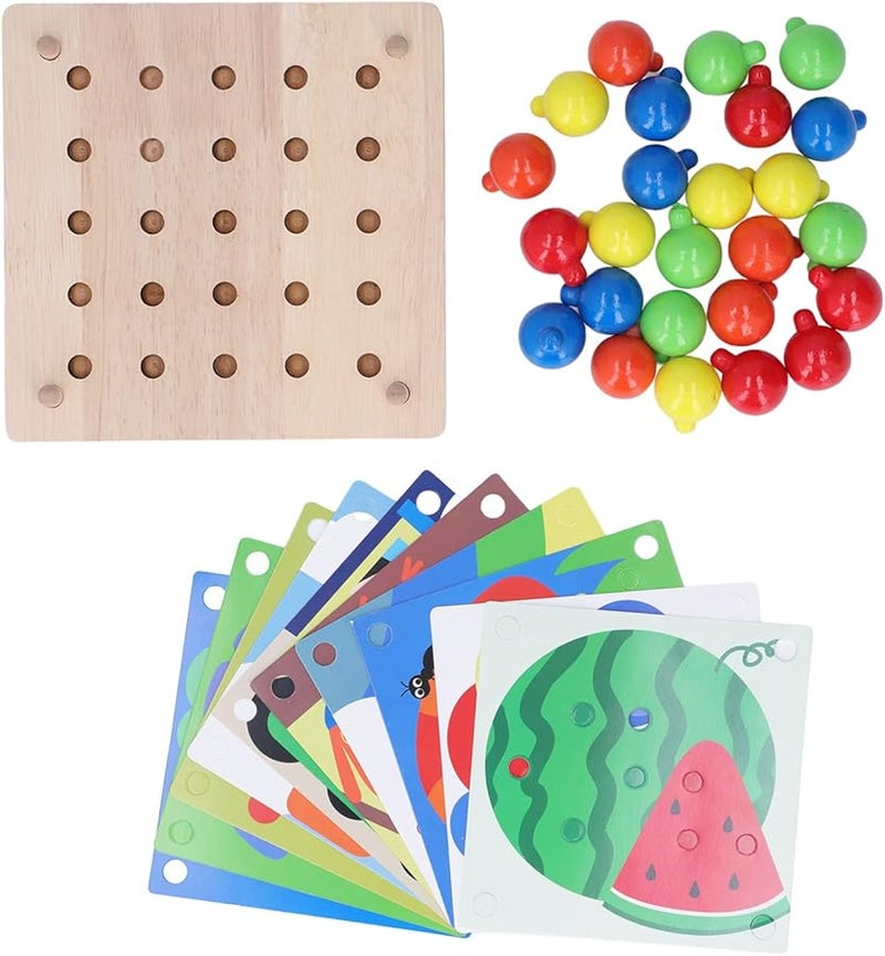 لعبة أحجية أظافر الفطر مع 25 خرزة و10 بطاقات، لعبة تعليمية مطابقة الألوان للأطفال بعمر 3 سنوات - Image 1